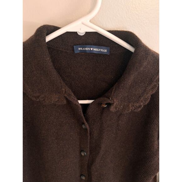 Brandy Melville Brown Wool Blend Scalloped Collar Cardigan - Picture 5 of 6